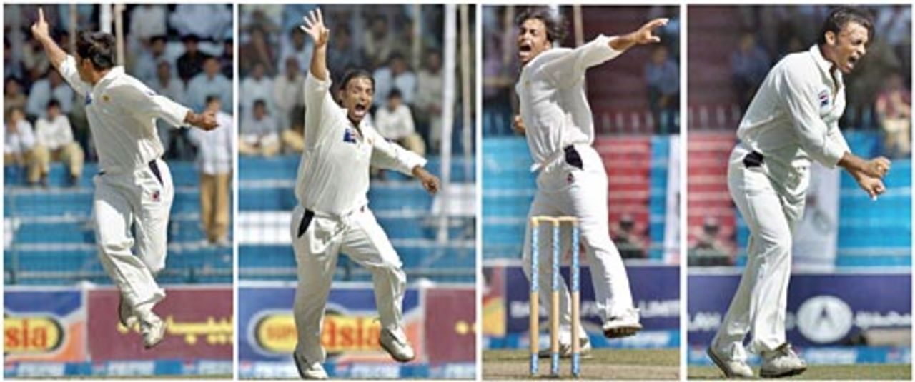 Shoaib Akhtar celebrates dismissing Marvan Atapattu, Pakistan v Sri Lanka, 1st Test, Faisalabad, October 22, 2004