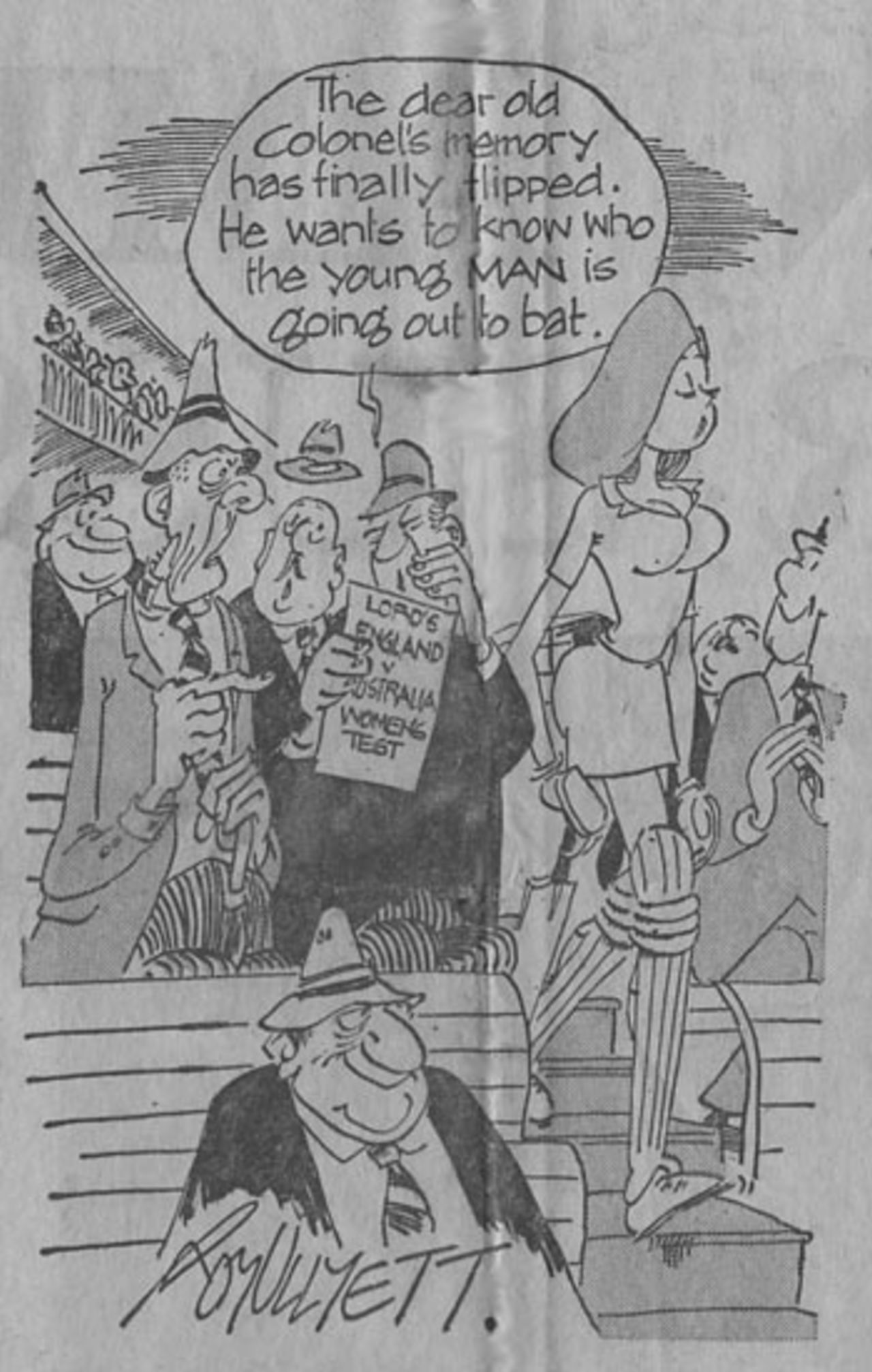 'The dear old colonel's memory has finally gone ... he wants to know who the young <I>Man</I> is going out to bat!', England v Australia, Lord's, ODI, August 4, 1976