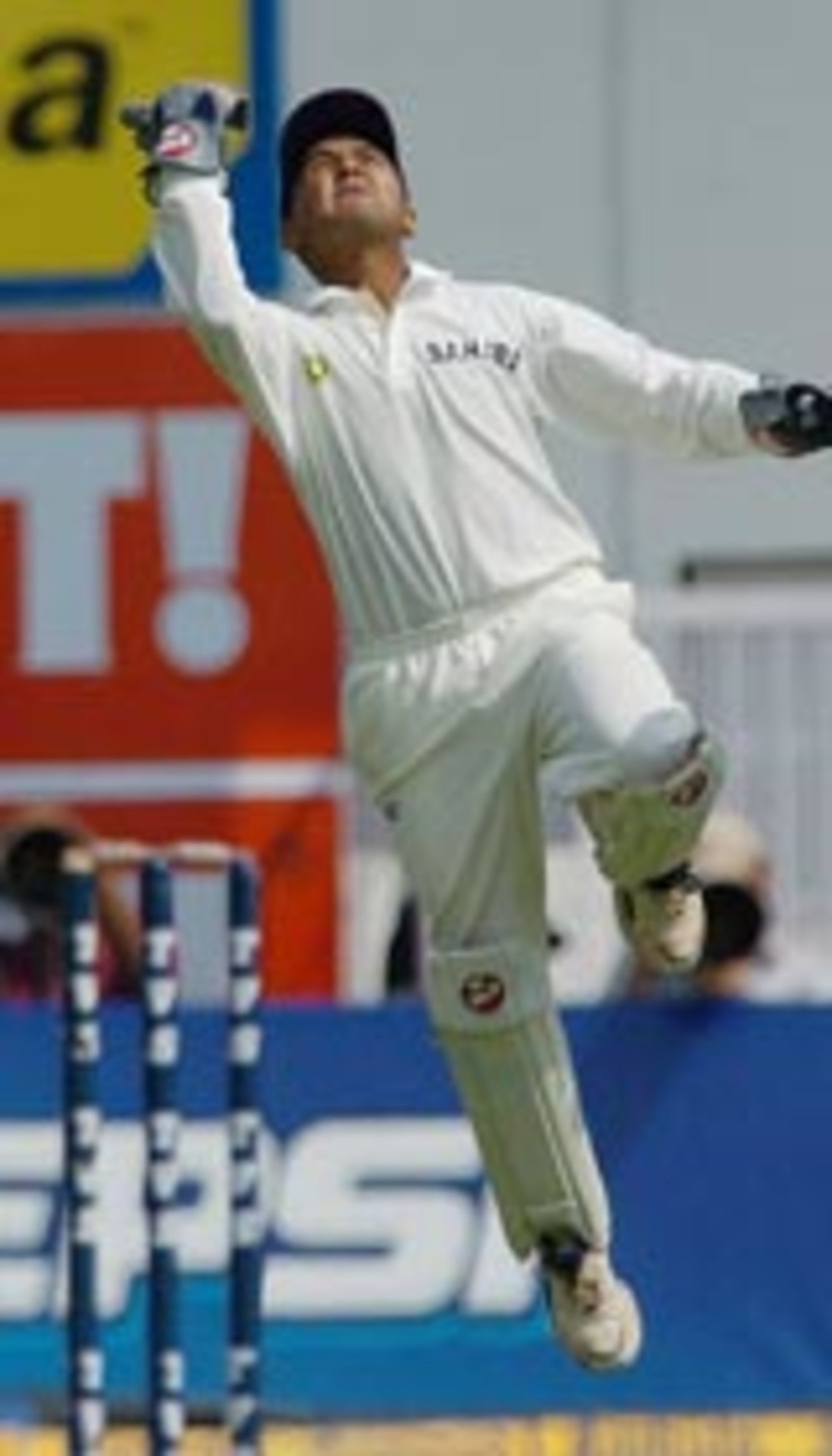 Parthiv Patel rejoices after taking a catch, India v Australia, 3rd Test, Nagpur, October 25, 2004