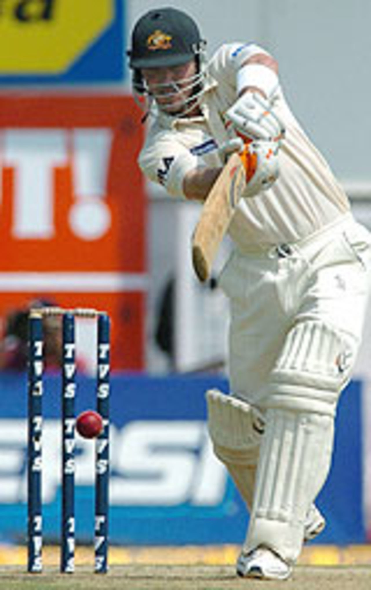 Damien Martyn plays a straight-drive, India v Australia, 2nd Test, Nagpur, October 25, 2004