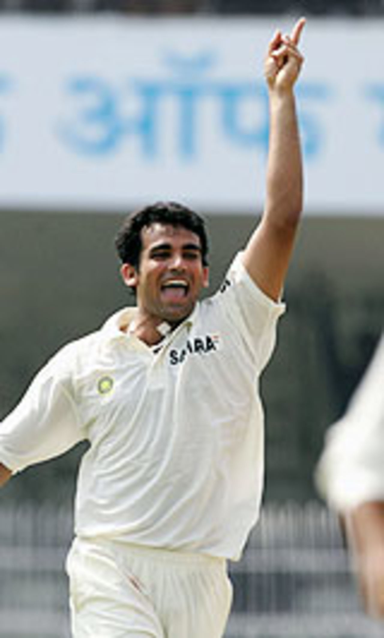 Zaheer Khan celebrates the wicket of Justin Langer, India v Australia, 2nd Test, Nagpur, October 25, 2004