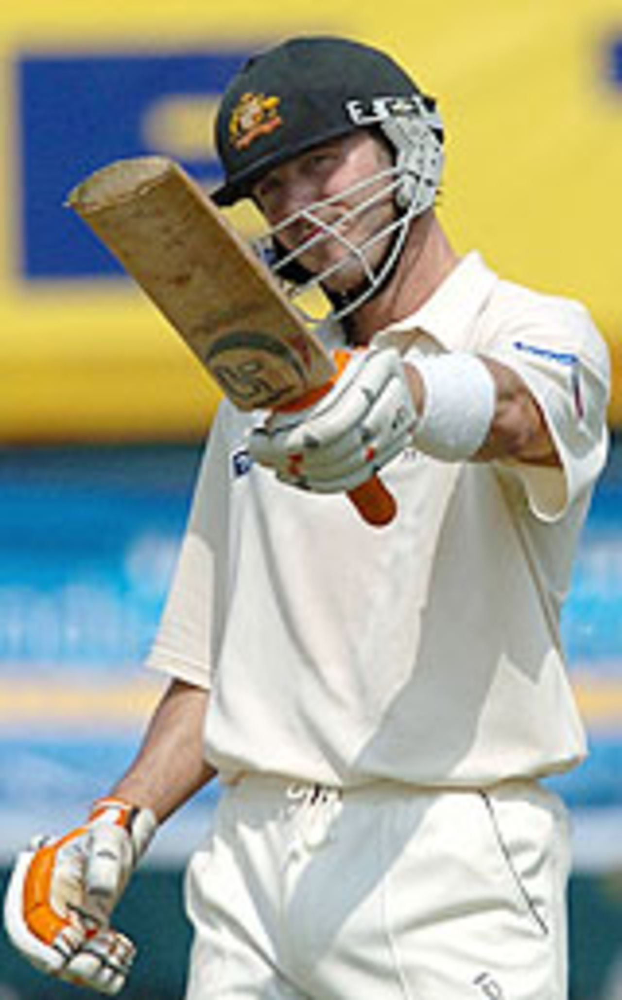 Damien Martyn salutes the crowd after making a half-century, India v Australia, 2nd Test, Nagpur, October 25, 2004