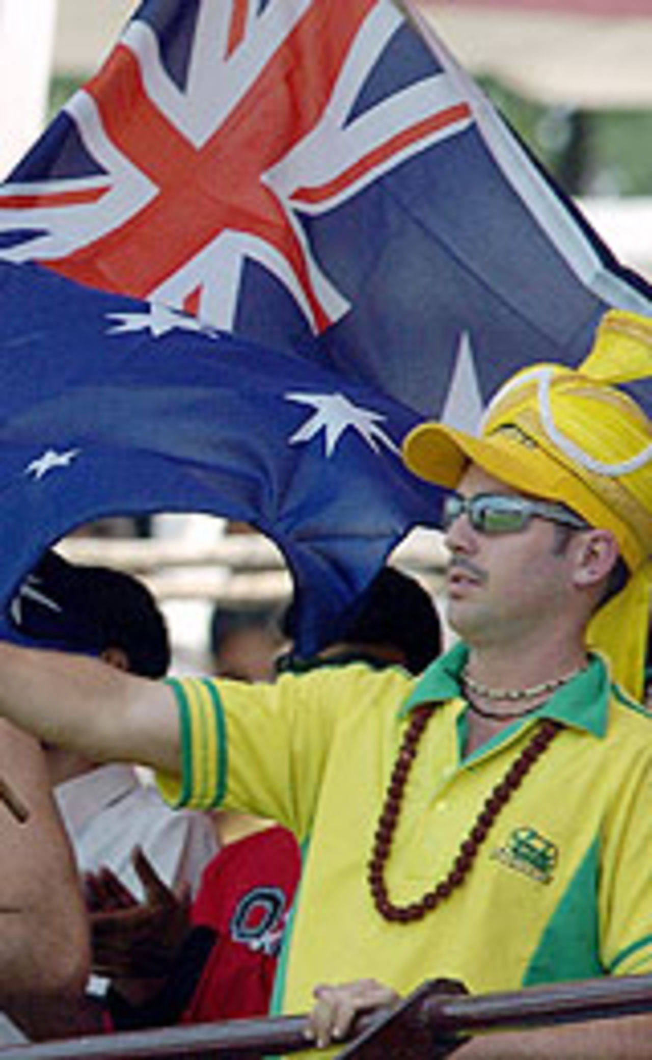 Australian cricket supporters wave the national flag, India v Australia, 2nd Test, Nagpur, October 25, 2004