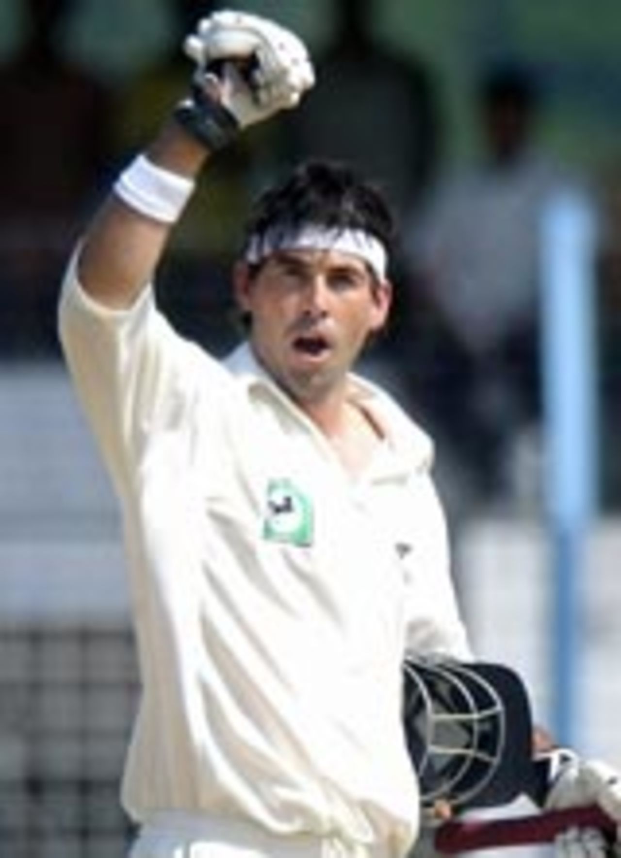 Stephen Fleming clenches his fist after reaching his double-century, Bangladesh v New Zealand, 2nd Test, Chittagong, October 27, 2004