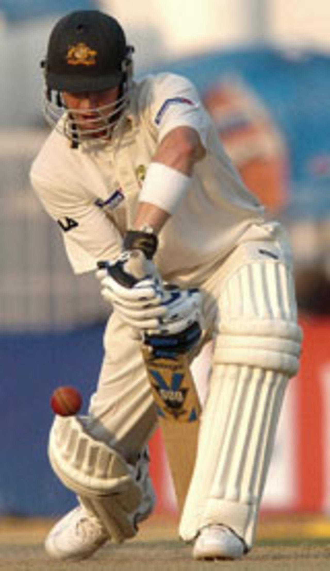 Michael Clarke defends on the 3rd day of the Third Test against India at Nagpur, October 28 2004