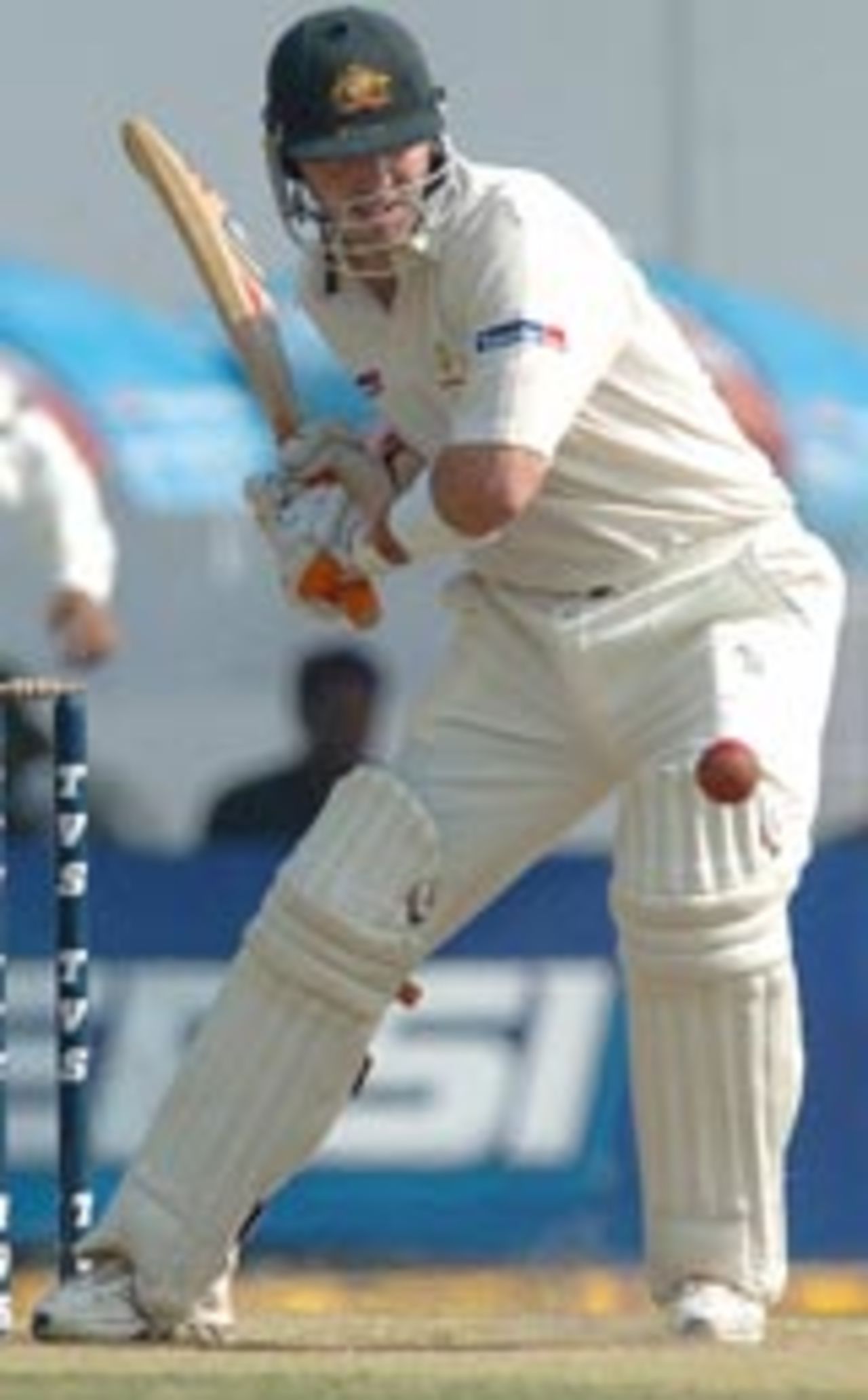 Damien Martyn forces the ball off the back foot, India v Australia, 3rd Test, Nagpur, 4th day, October 29, 2004
