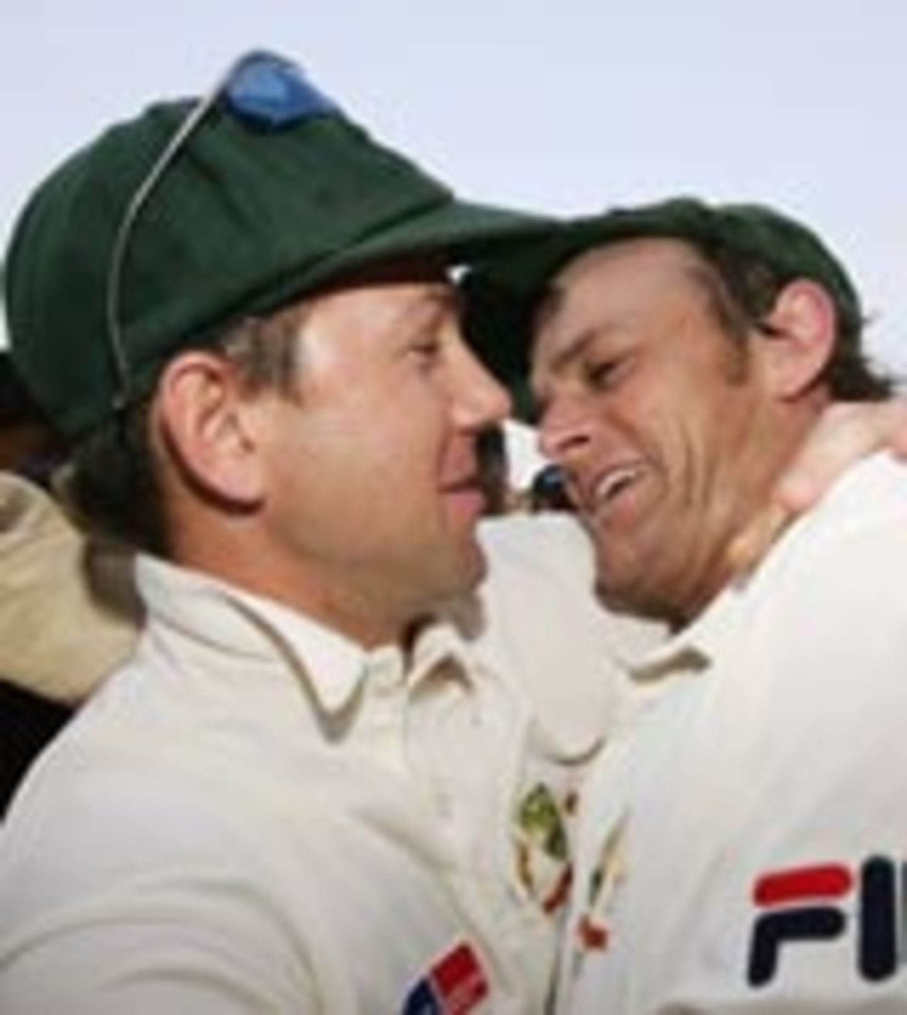 Ricky Ponting hugging Adam Gilchrist after the series win, India v Australia, 3rd Test, Nagpur, 4th day, October 29, 2004
