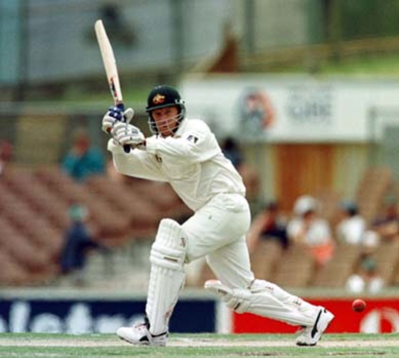 Night watchman Ian Healy turns the ball for 4 . Australia v New Zealand 2nd Test, Day Three, at the WACA, Perth, Thursday November 22nd 1997