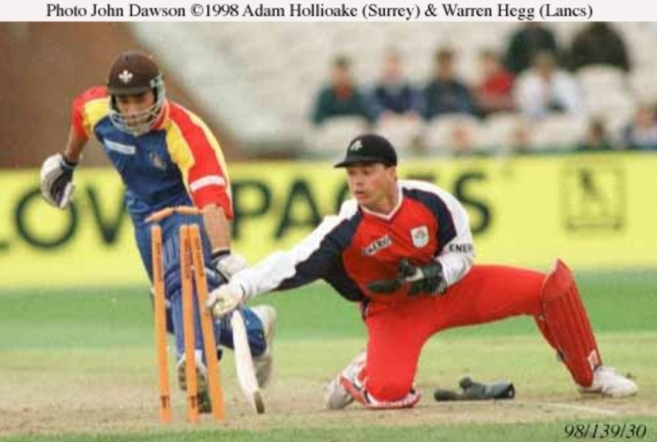 Adam Hollioake  run out by wicketkeeper Warren Hegg