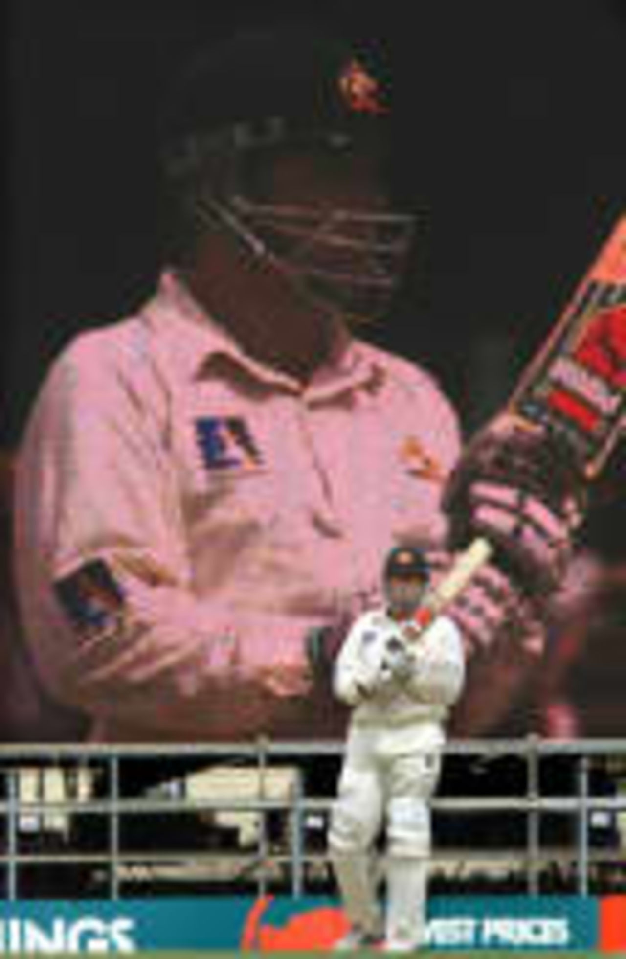 Mark Taylor in his 100th test match is dwarfed by his own image on a large video screen  <BR>Day 1, The Ashes, 1998/99, 1st Test  Australia v England  Brisbane Cricket Ground, Woolloongabba, Brisbane  20 November 1998