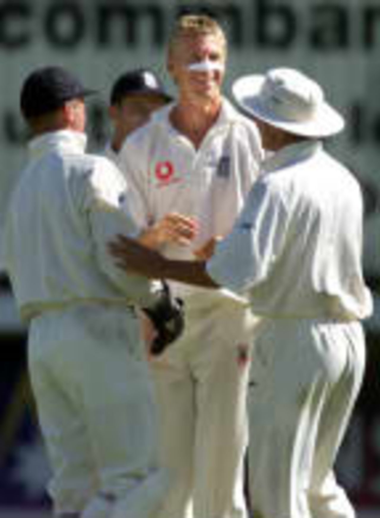 Mullally is surrounded after capturing his fifth wicket The Ashes, 1998/99, 1st Test Australia v England Brisbane Cricket Ground, Woolloongabba, Brisbane 21 November 1998