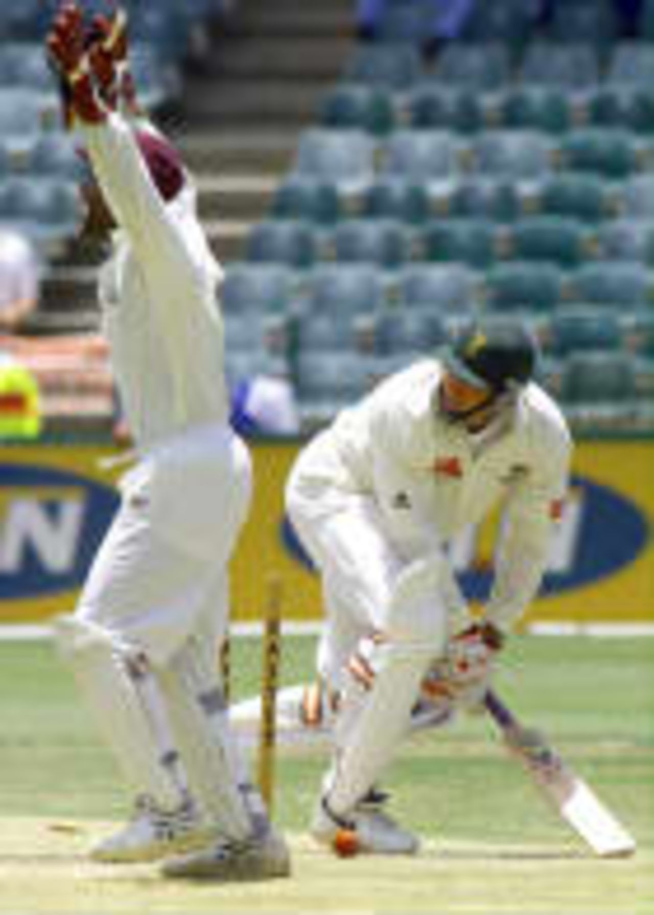 Jacobs celebrates as Symcox is run out West Indies in South Africa, 1998/99, 1st Test South Africa v West Indies The Wanderers, Johannesburg 28 Nov 1998