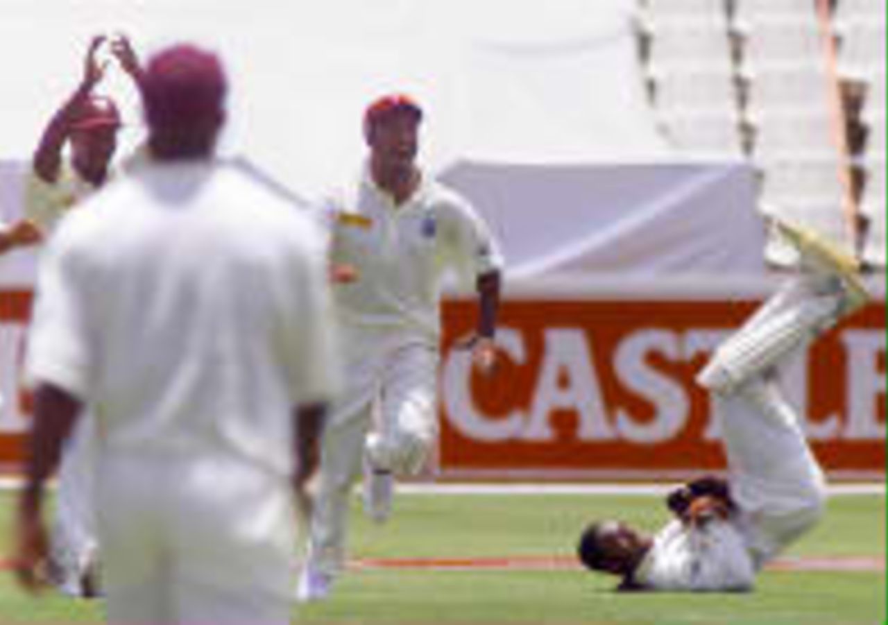 Jacobs catches Donald  West Indies in South Africa, 1998/99, 1st Test South Africa v West Indies The Wanderers, Johannesburg 28 Nov 1998