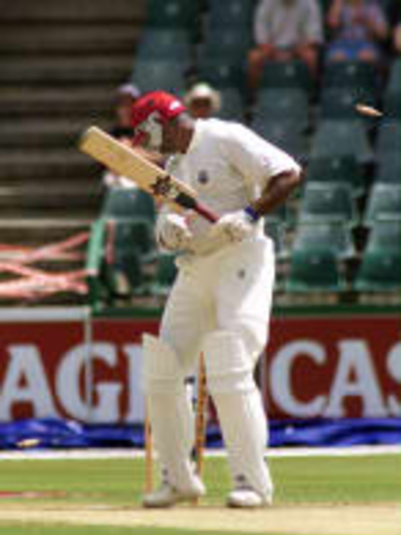 Philo Wallace is bowled by Pollock West Indies in South Africa, 1998/99, 1st Test South Africa v West Indies The Wanderers, Johannesburg 28 November 1998