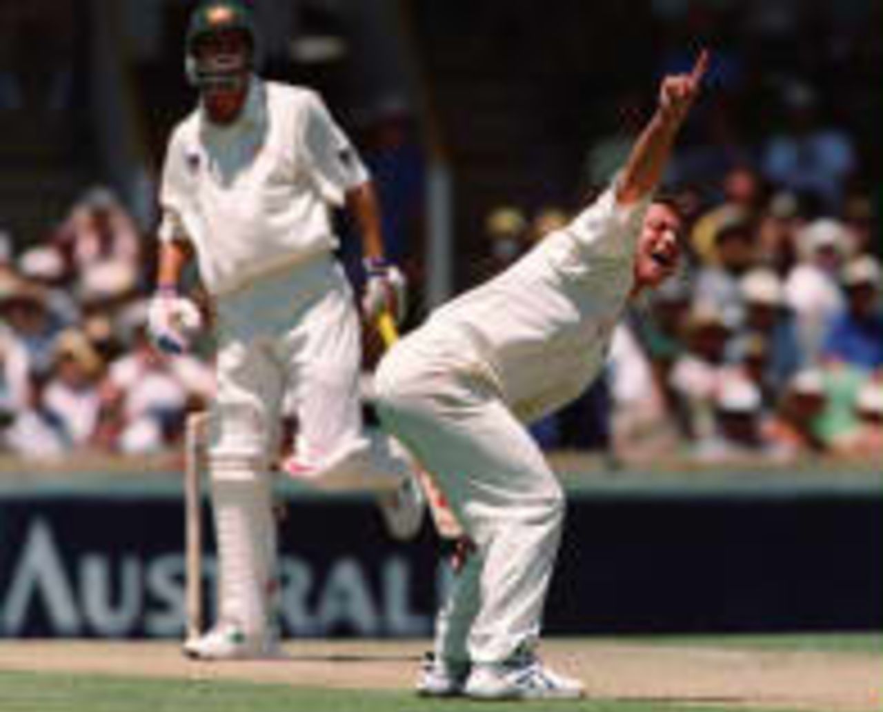 Gough appeals for an LBW against Gillespie The Ashes, 1998/99, 2nd Test Australia v England WACA Ground, Perth 28,29,30 November 1998