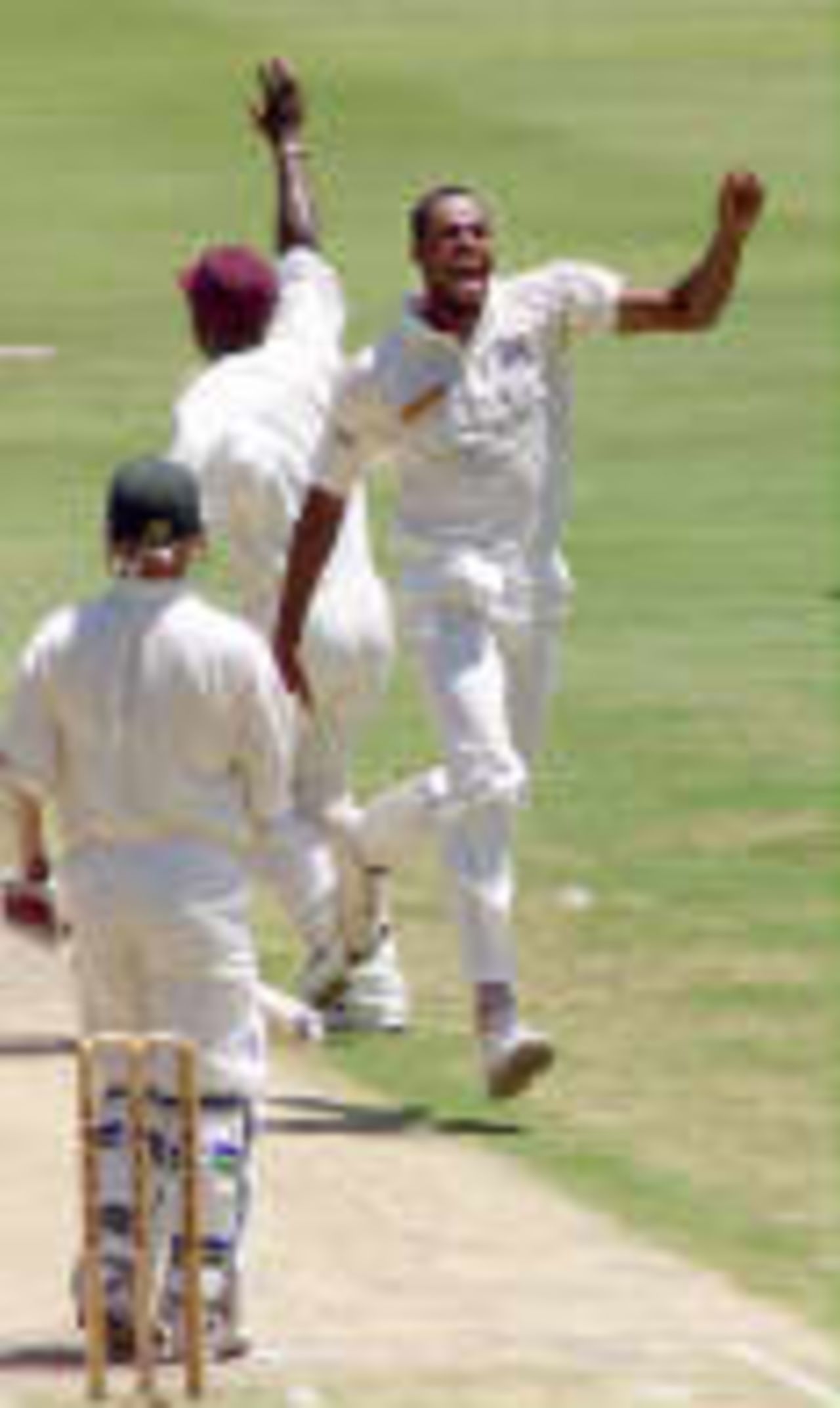 Walsh celebrates the dismissal of Bacher, caught by Philo Wallace West Indies in South Africa, 1998/99, 1st Test South Africa v West Indies The Wanderers, Johannesburg 26,27,28,29,30 November 1998