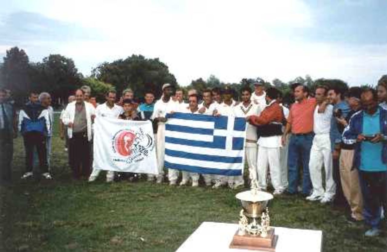 Celebrations at Corfu, Greece won the ECC Trophy 1999