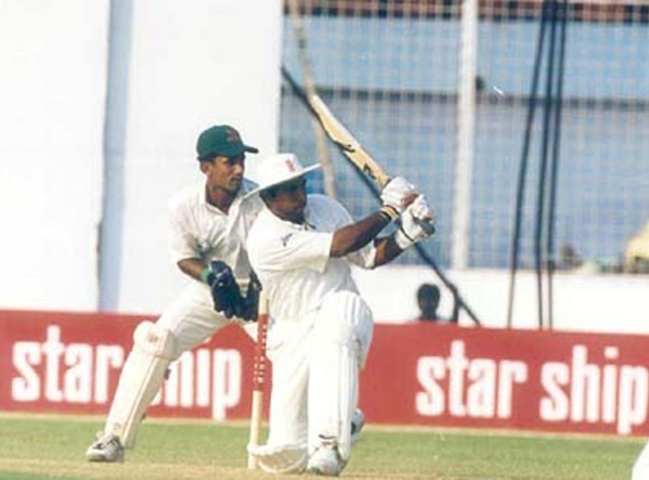 England A's Aftab Habib plays a shot to leg in the four day match against Bangladesh, Bangladesh v England 'A', Bangabandhu National Stadium, Dhaka, (4-day match) 01-04 November 99, England 'A' in Bangladesh, 1999/00