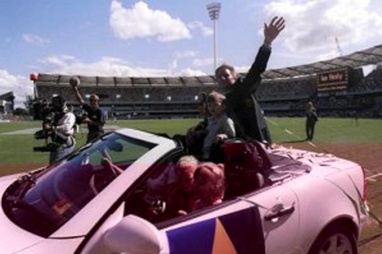Healy recieves a farewell in a car at the Gabba during the 1st Test against Pakistan following his retirement from all forms of cricket