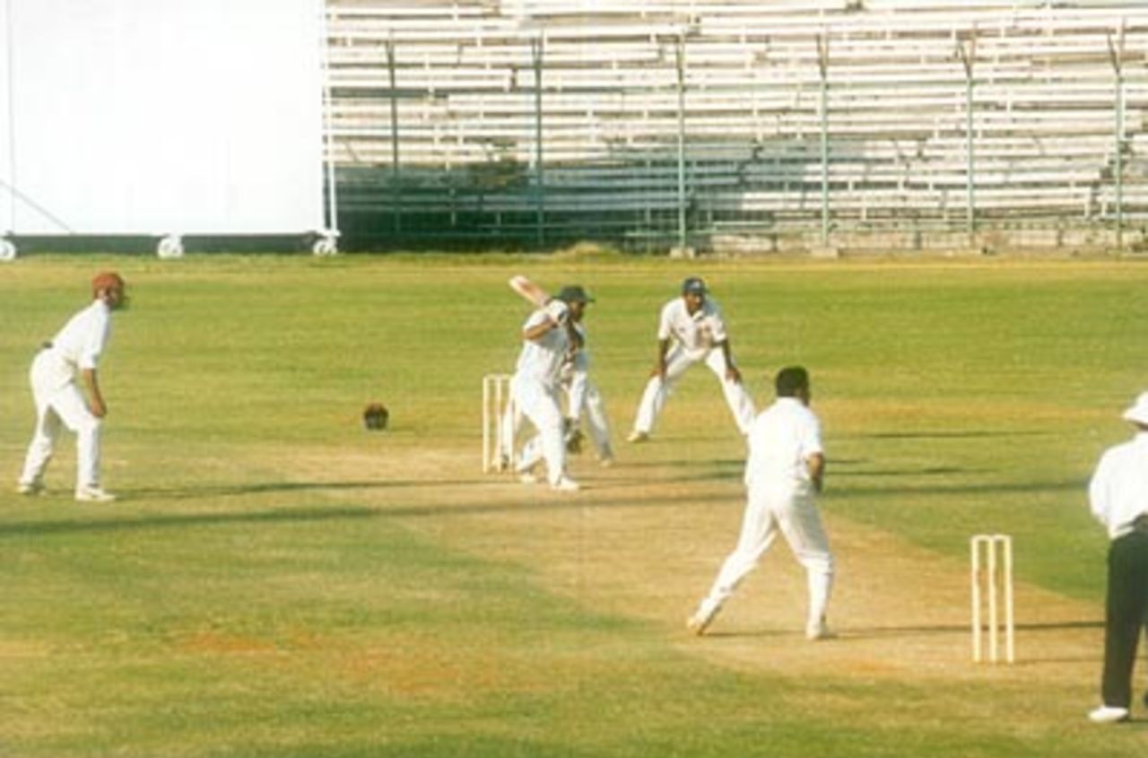 S Sharath captured in his follow through after cover driving Sreekumar Nair, Ranji Trophy South Zone League 1999/00, Tamil Nadu v Kerala at MA Chidambaram Stadium, Chennai, 15-18 Nov 1999