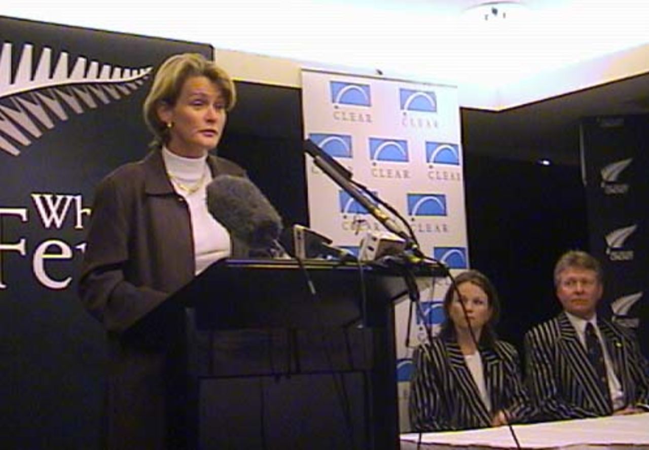 Convenor of selectors Lesley Murdoch speaks at the naming of the New Zealand women's team to contest the CricInfo Women's World Cup 2000