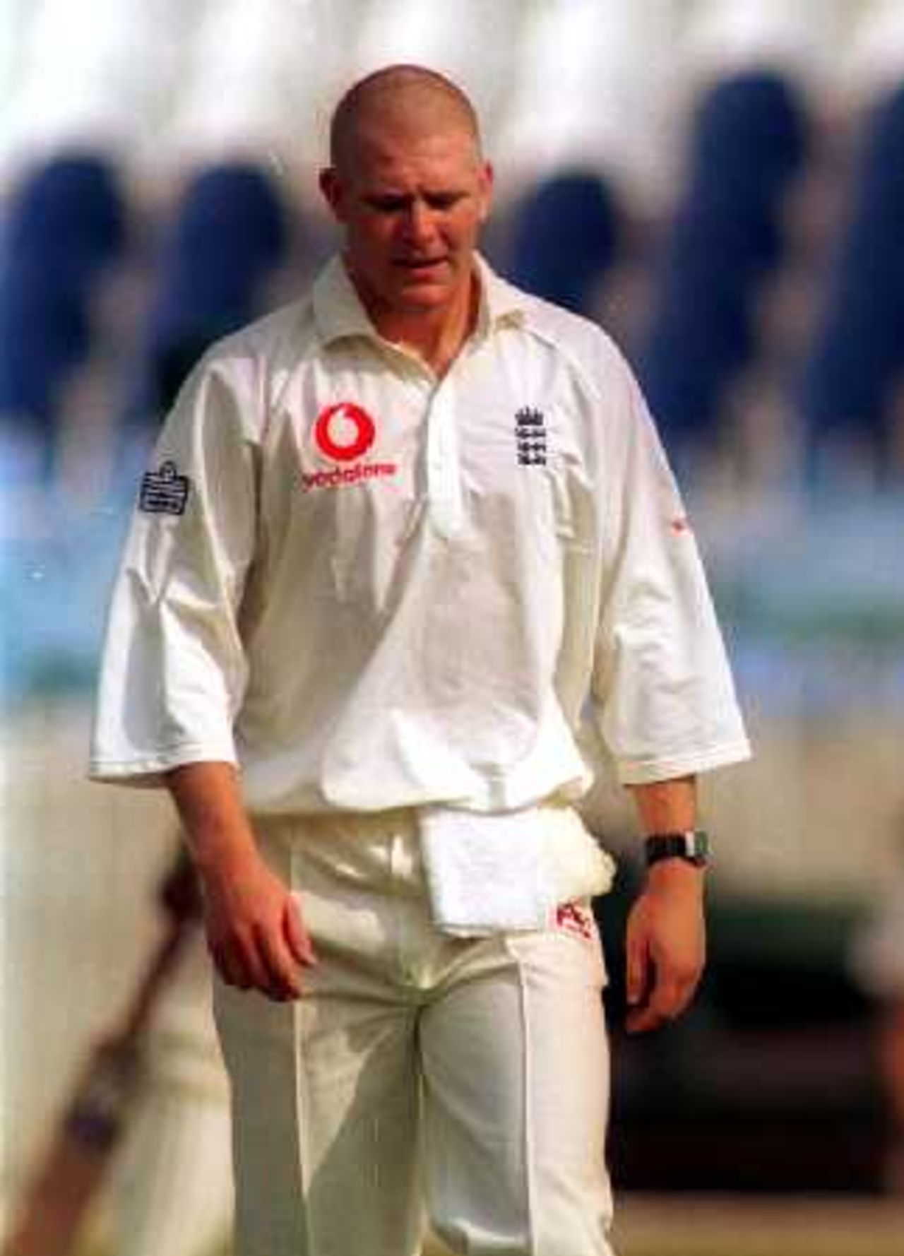 England fast bowler Matthew Hoggard walking back to his bowling mark, 4-day match PCB Patrons XI v England XI at Rawalpindi Cricket Stadium, 1-4 November 2000