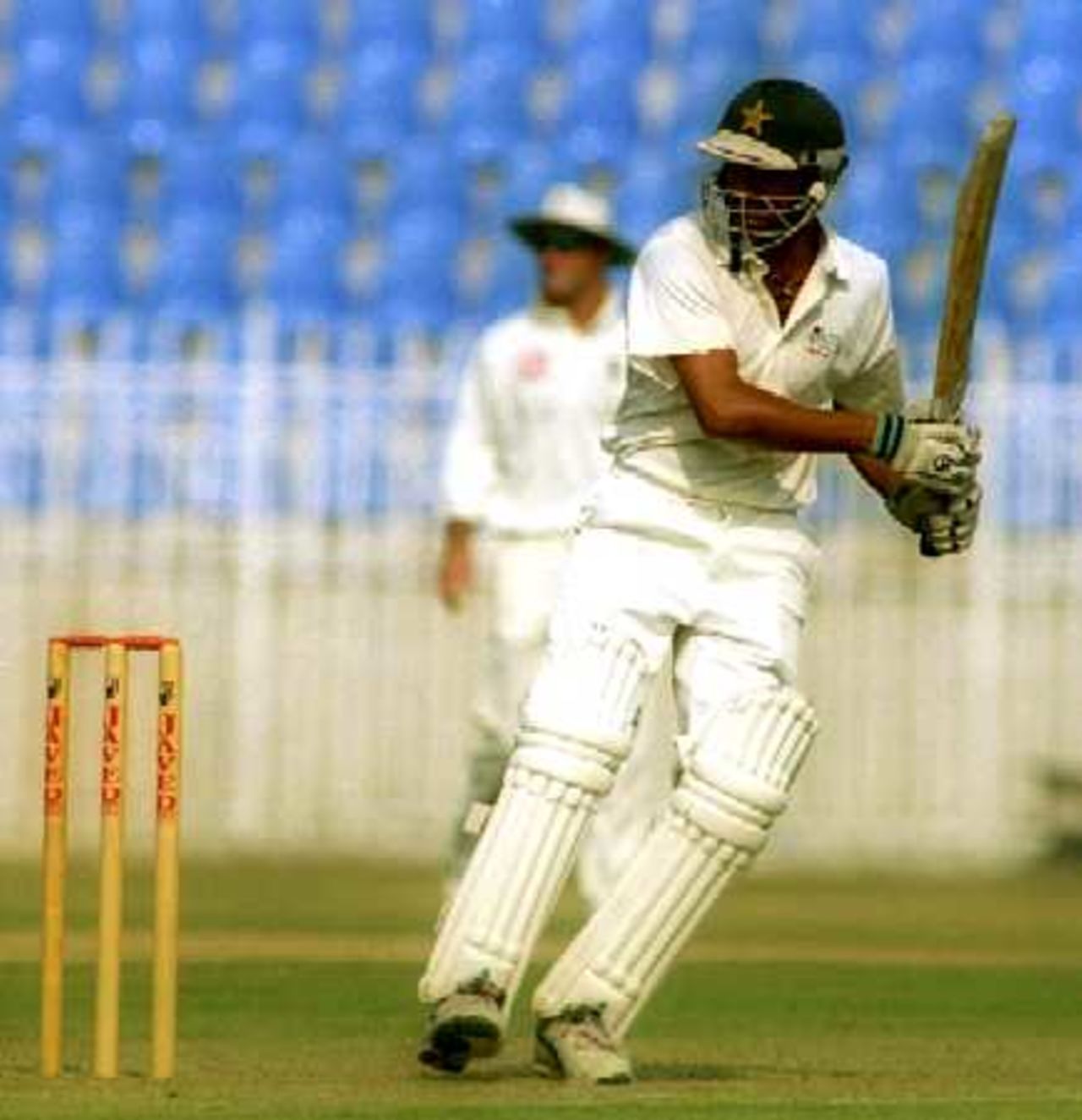 Kamran Ali watches the ball speed away towards third-man, PCB Patron's XI v England XI at Rawalpindi, 1-4 Nov 2000