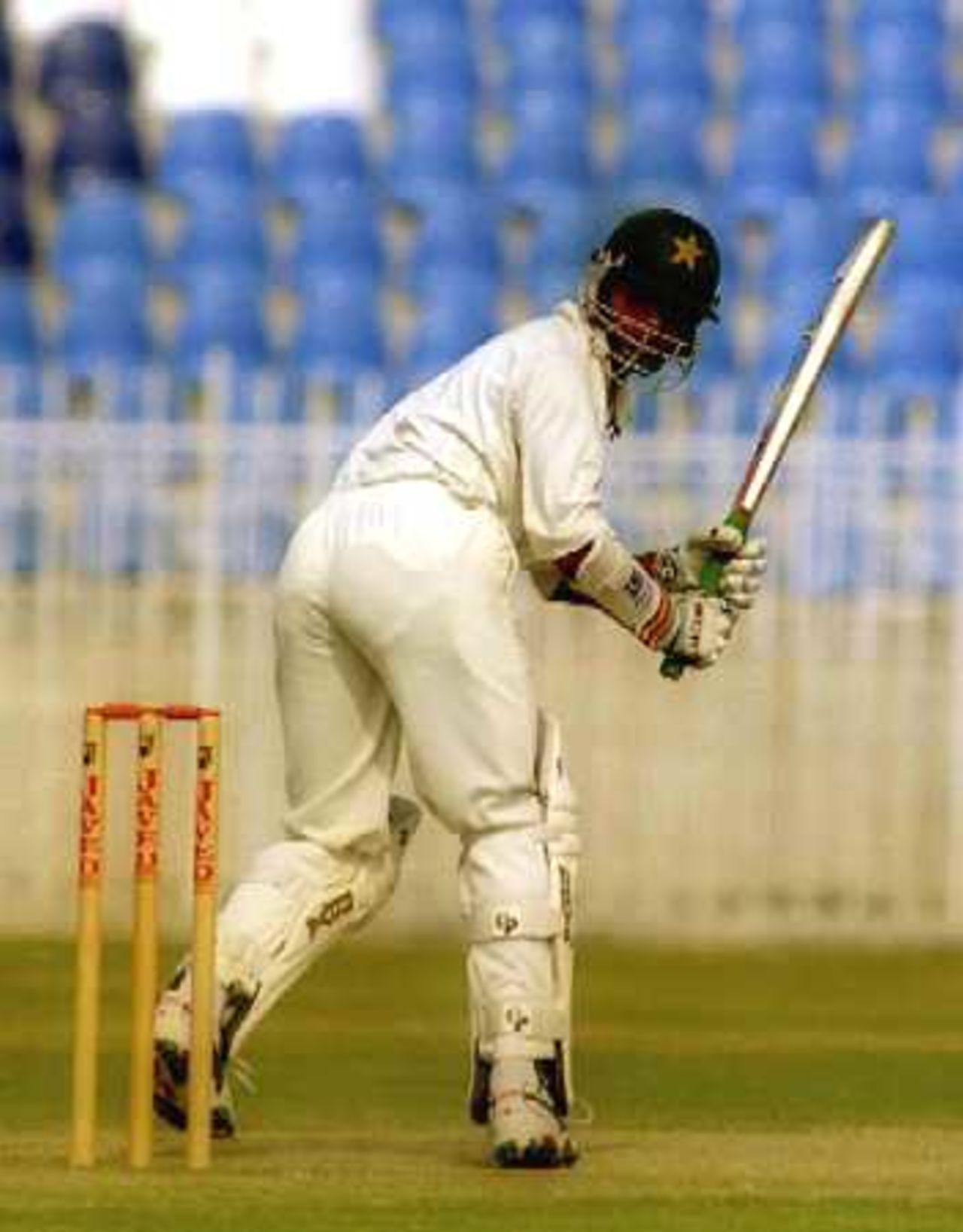 Qaisar Abbas follows the ball as he tucks it away to fine leg, PCB Patron's XI v England XI at Rawalpindi, 1-4 Nov 2000