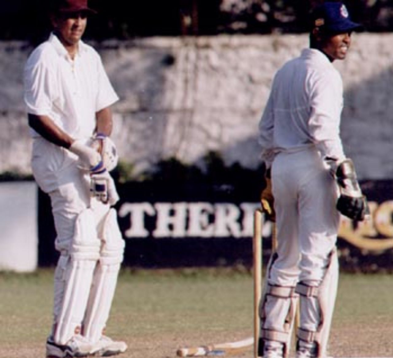Mahanama getting ready to face another ball with Kalu setting the