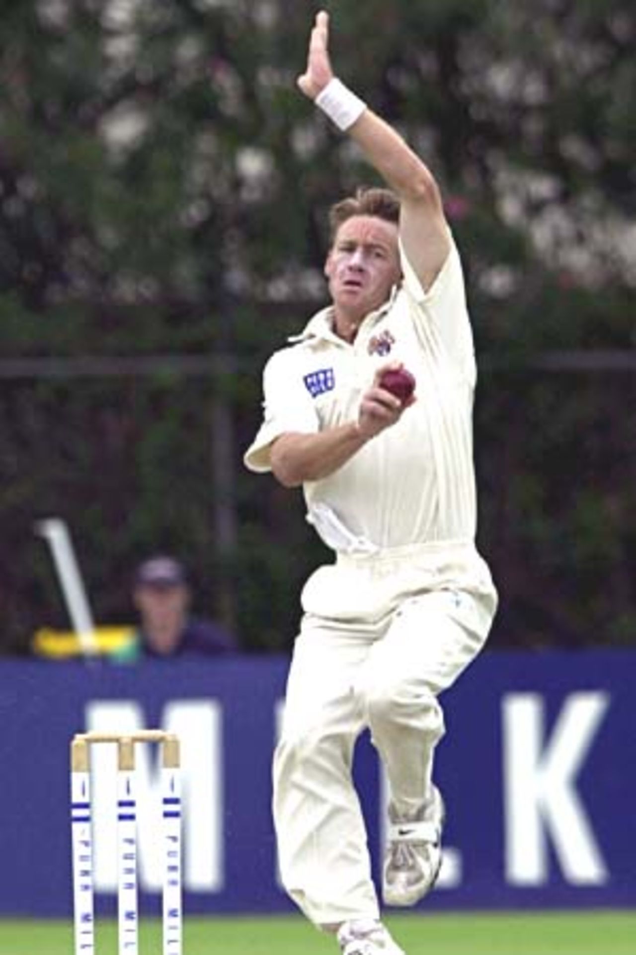 06 Nov 2000: Andy Bichel of Queensland in action against Victoria during the Pura Cup match between Queensland and Victoria played at Allan Border Field in Brisbane, Australia.