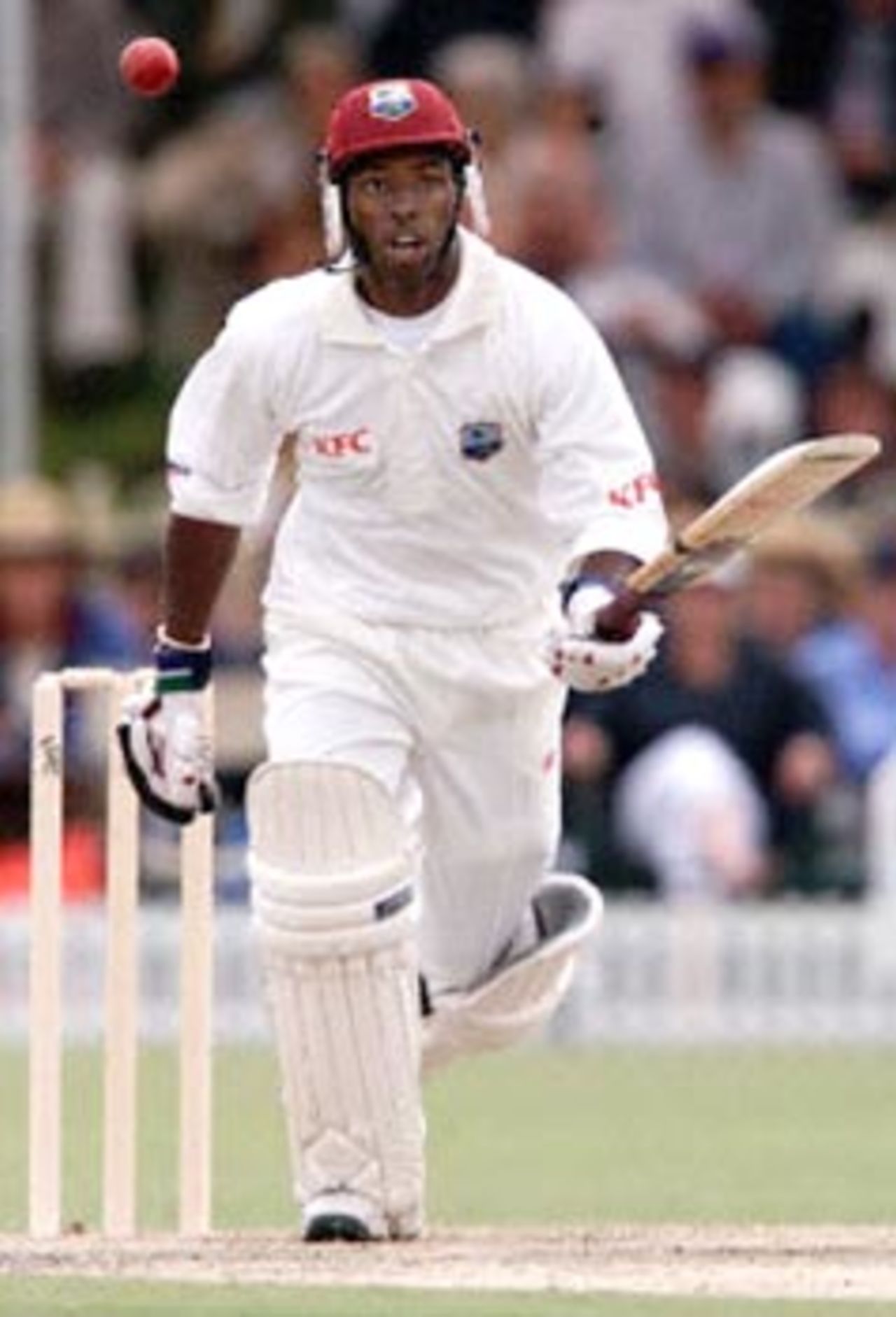 Batsman Sherwin Campbell of the West Indies, watches the flight of the ball after playing a shot during an exhibition match at Lilac Hill near Perth, 07 November 2000. The match is being played between the West Indies test side and the Australian Cricket Board Chairman's X1 and is the touring sides first official fixture. Vice-captain Campbell finished on 111 not out, with the West-Indies 2 for 276 after their 50 overs.