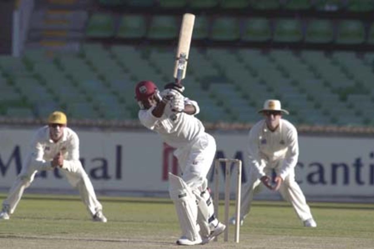 11 Nov 2000: Sherwin Campbell of the West Indies is trapped lbw by Tom Moody for Western Australia (not pictured) in the match between the Western Warriors and the West Indies at the WACA ground in Perth, Australia. DIGITAL IMAGE.