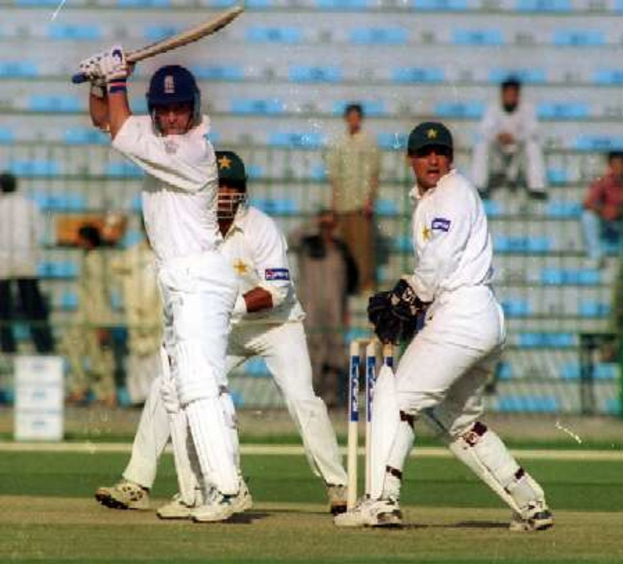 Thorpe edges the ball towards gully, 1st Test Match, Pakistan v England at Lahore, 15-19 Nov 2000