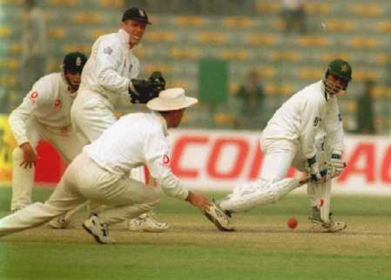 Elahi edges the ball towards slip, Day 4, 1st Test Match, Pakistan v England at Lahore, 15-19 Nov 2000