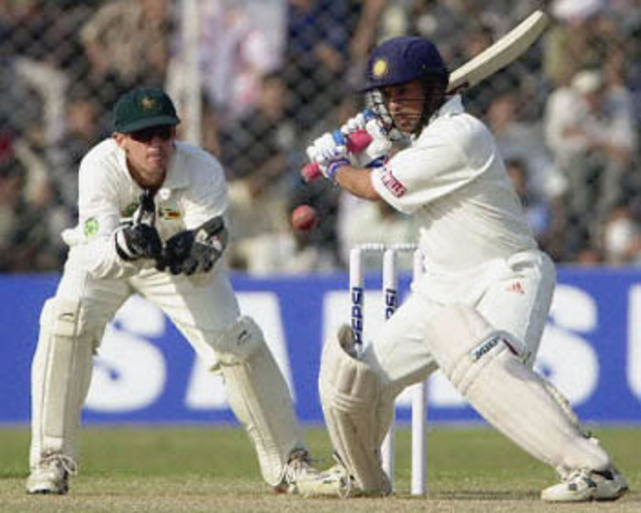 Tendulkar positions himself to play the square cut off Brian Murphy, Zimbabwe in India, 2000/01, 1st Test, India v Zimbabwe, Feroz Shah Kotla, Delhi, 18-22 November 2000 (Day 3).