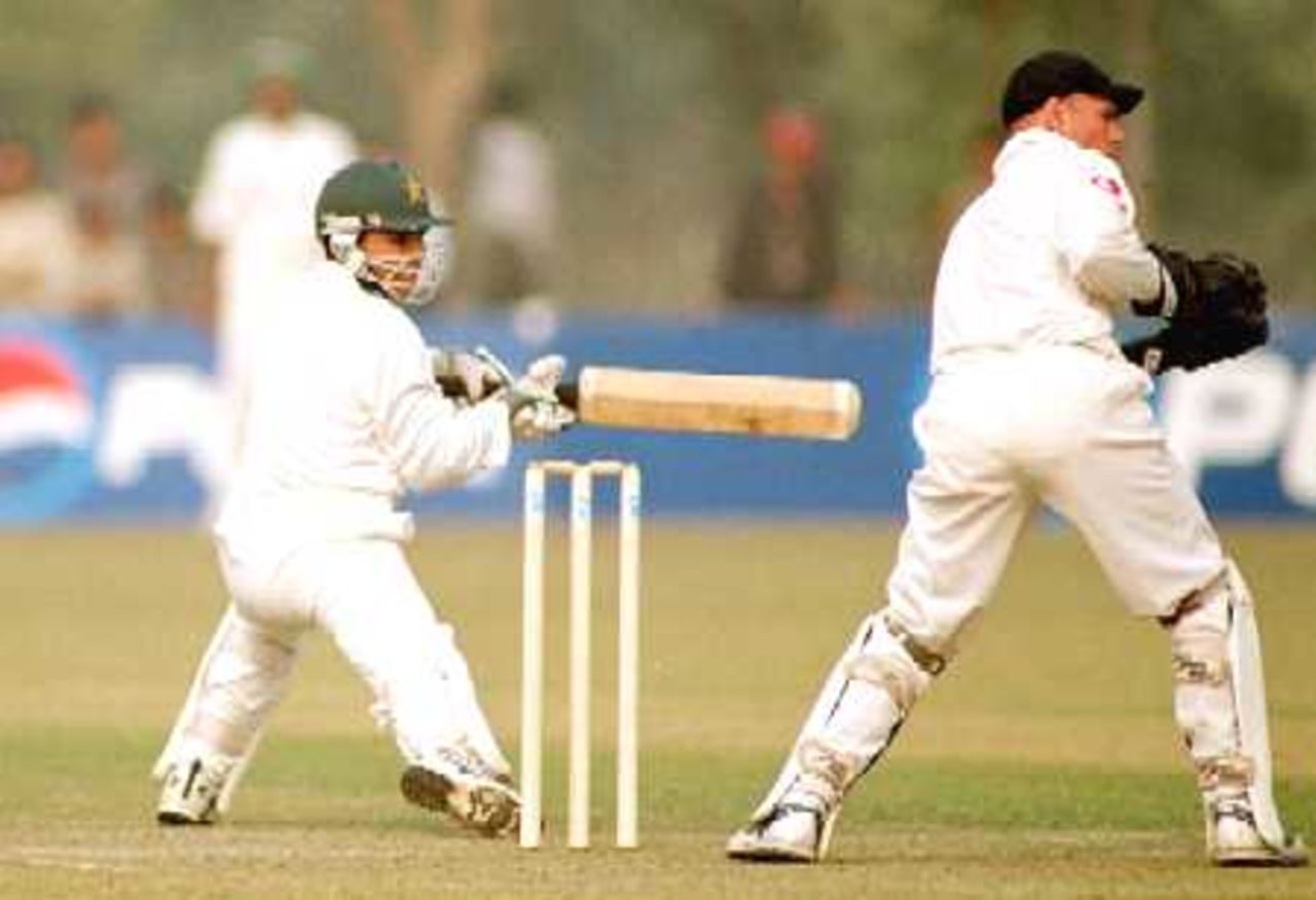 Kamran Akmal steering the ball towards third man, England v PCB XI at Lahore, 23-25 Nov 2000