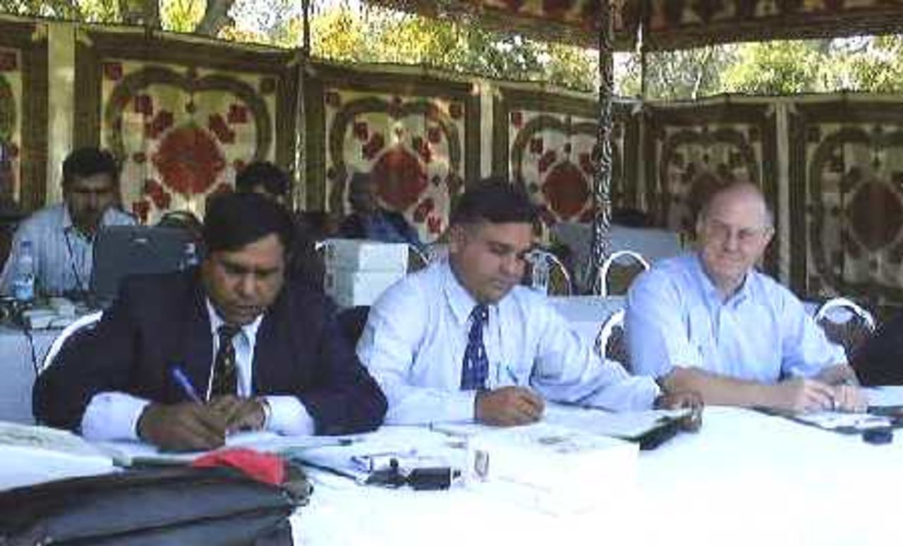 The 'stalwart' scorers, L-R Abdul Hameed, Najam-us-Saeed and Malcolm Ashton at Bagh-e-Jinnah, Lahore, England in Pakistan, 2000-01