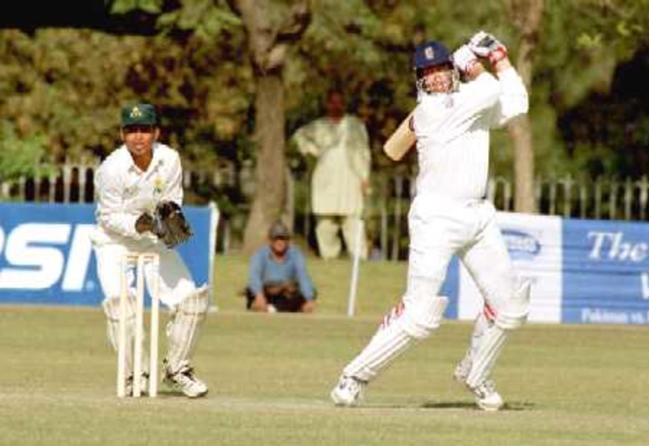 Giles plays the ball to off side, England v PCB XI at Lahore, 23-25 Nov 2000 (Day3)
