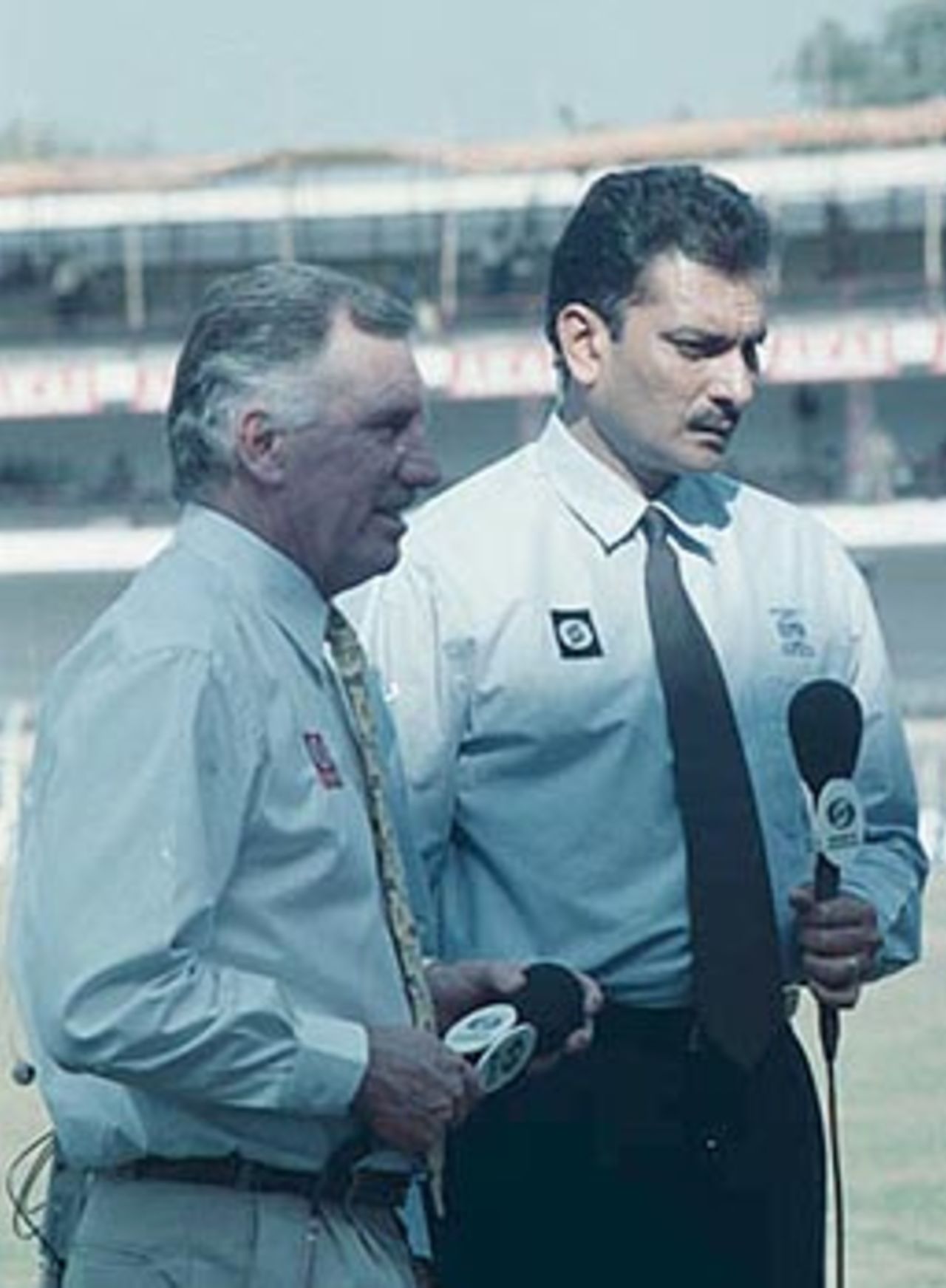 Ian Chappell and Ravi Shastri at the ground as part of the television crew. Zimbabwe in India 2000/01, 2nd Test, India v Zimbabwe Vidarbha C.A. Ground, Nagpur, 25-29 November 2000 (Day 1)