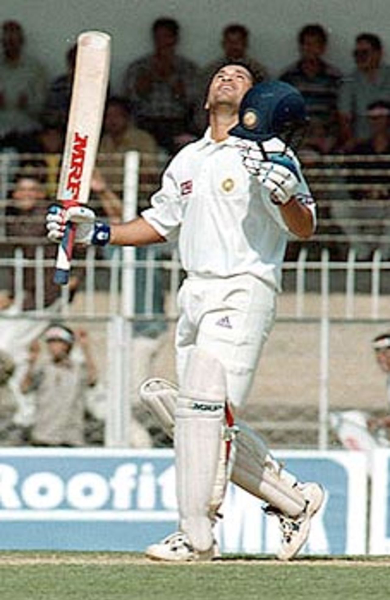 Tendulkar looks at the heavens after completing his double century. Zimbabwe in India 2000/01, 2nd Test, India v Zimbabwe Vidarbha C.A. Ground, Nagpur, 25-29 November 2000 (Day 2)