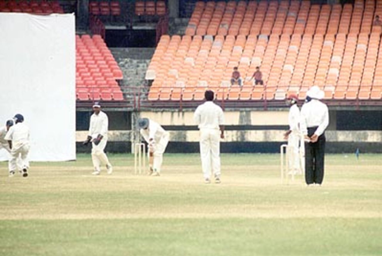 Aware plays the forward defensive push  to a ball from AnanthaPadmanabhan. Ranji Trophy South Zone League, 2000/01, Kerala v Goa, Nehru Stadium, Kochi, 15-18 November 2000.