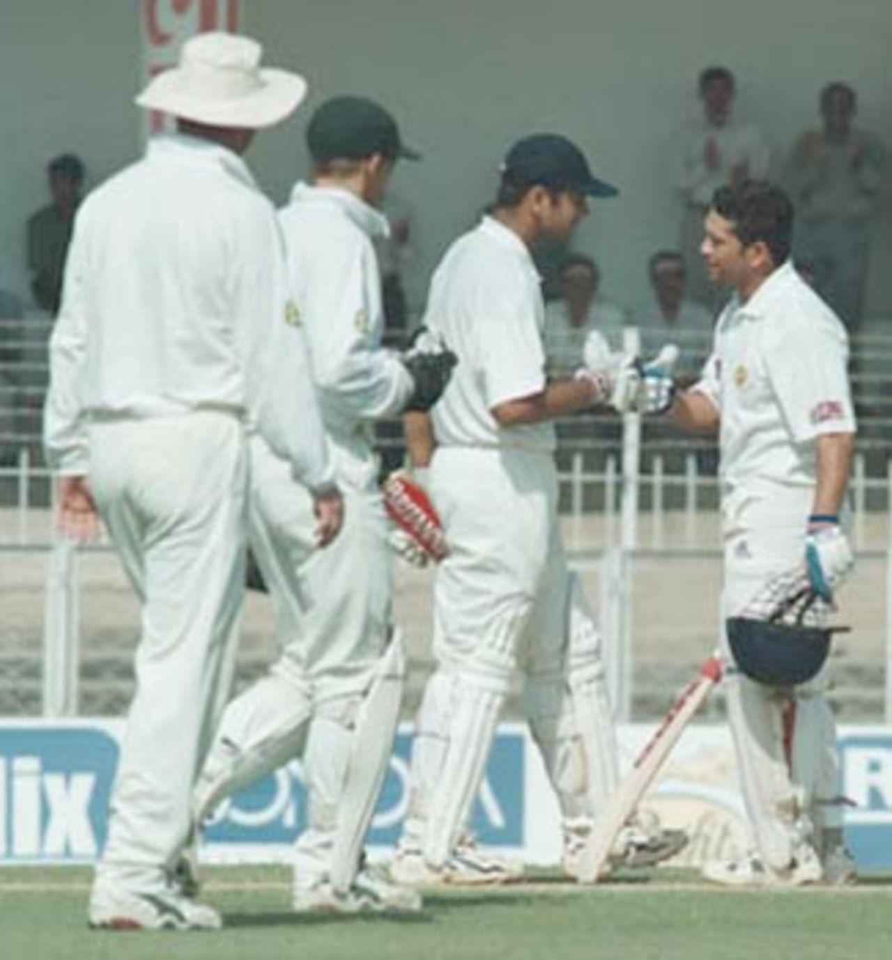 Dravid congratulates Tendulkar on his double century. Zimbabwe in India 2000/01, 2nd Test, India v Zimbabwe Vidarbha C.A. Ground, Nagpur, 25-29 November 2000 (Day 2)