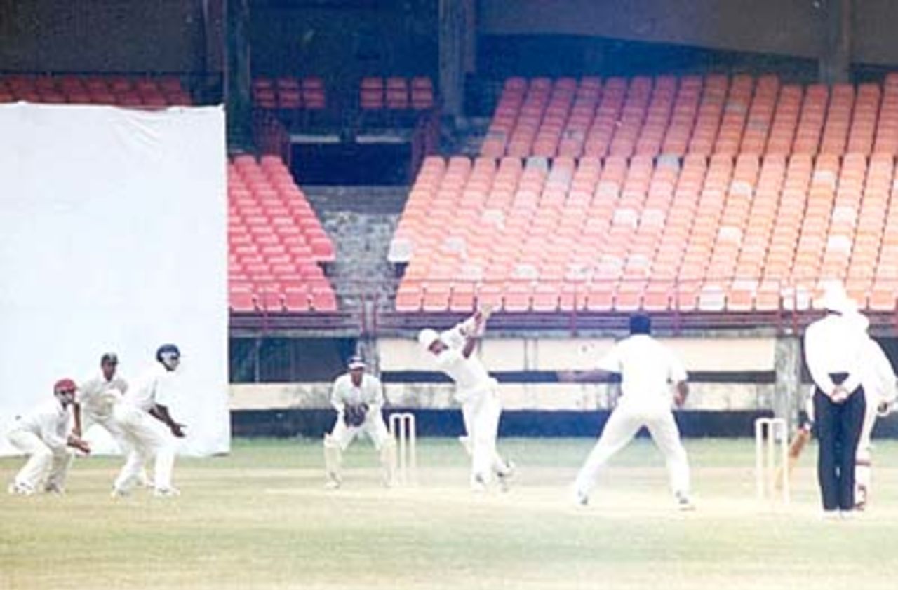 SA Khalid plays it on the up to AnanthaPadmanabhan, Ranji Trophy South Zone League, 2000/01, Kerala v Goa, Nehru Stadium, Kochi, 15-18 November 2000.