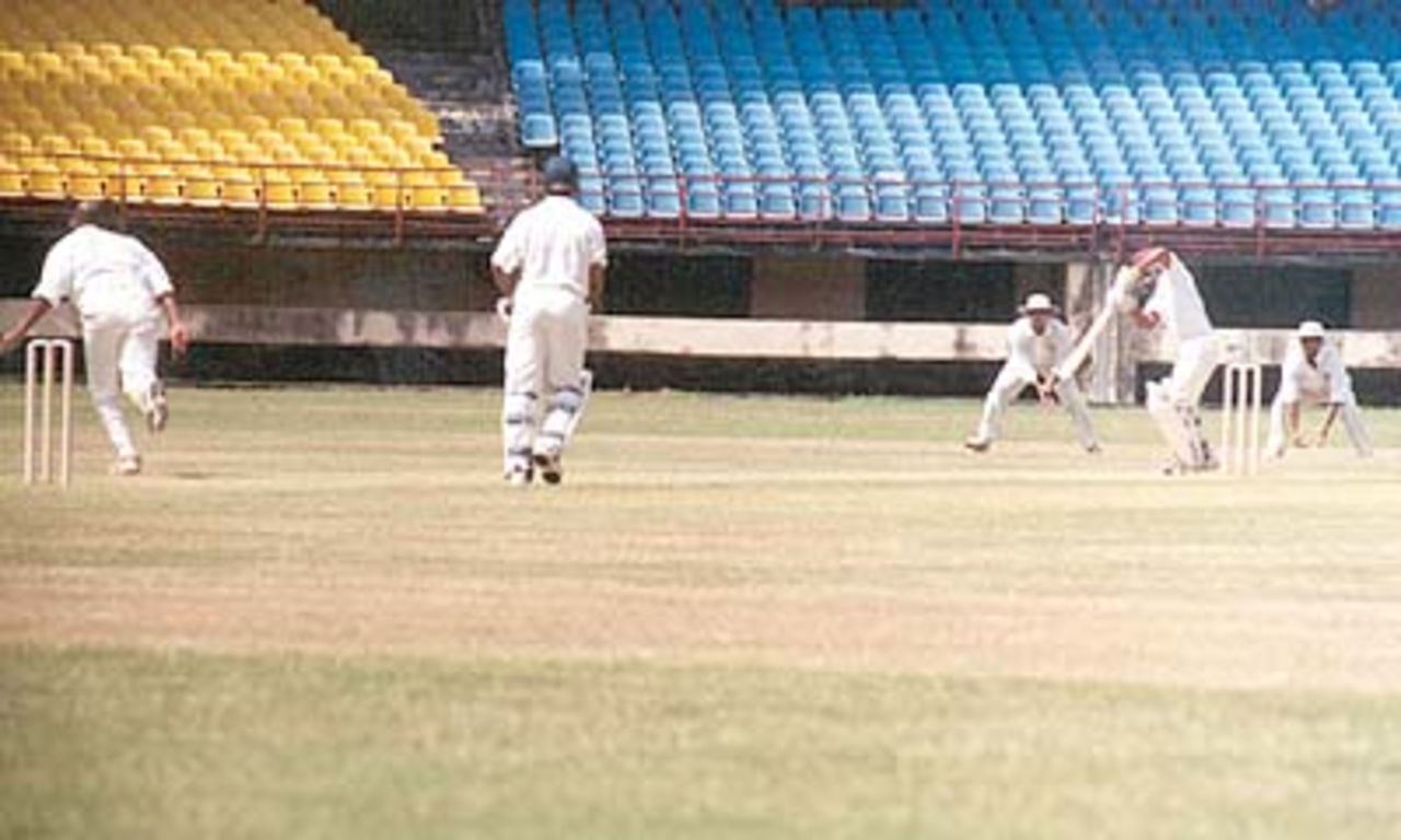 A Kudua places the ball to the off side from the bowling of Aware, Ranji Trophy South Zone League, 2000/01, Kerala v Goa, Nehru Stadium, Kochi, 15-18 November 2000.