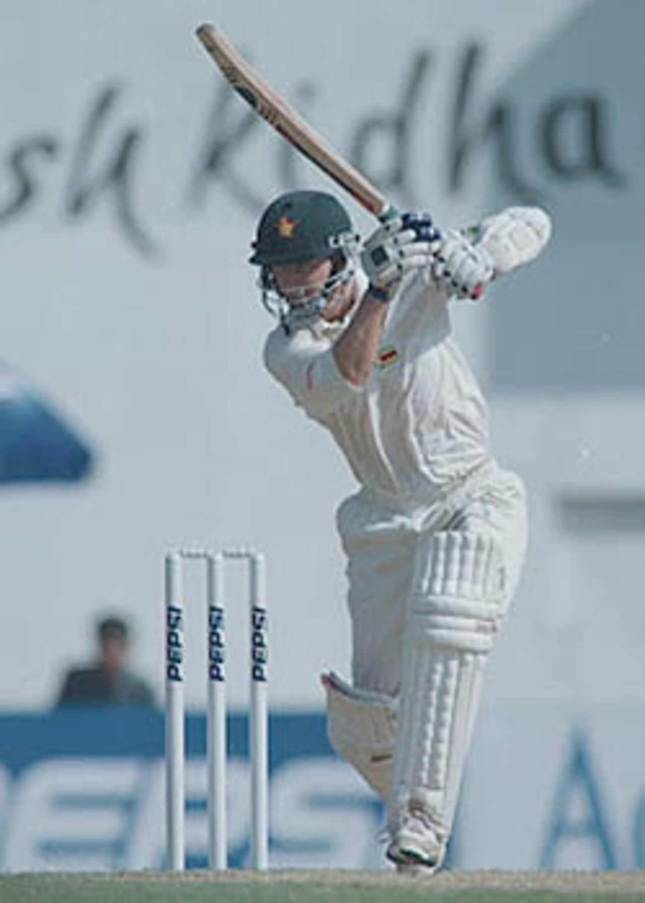 Grant Flower executing the cover drive to perfection, Zimbabwe in India, 2000/01, 2nd Test, India v Zimbabwe, Vidarbha C.A. Ground, Nagpur, 25-29 November 2000 (Day 3).
