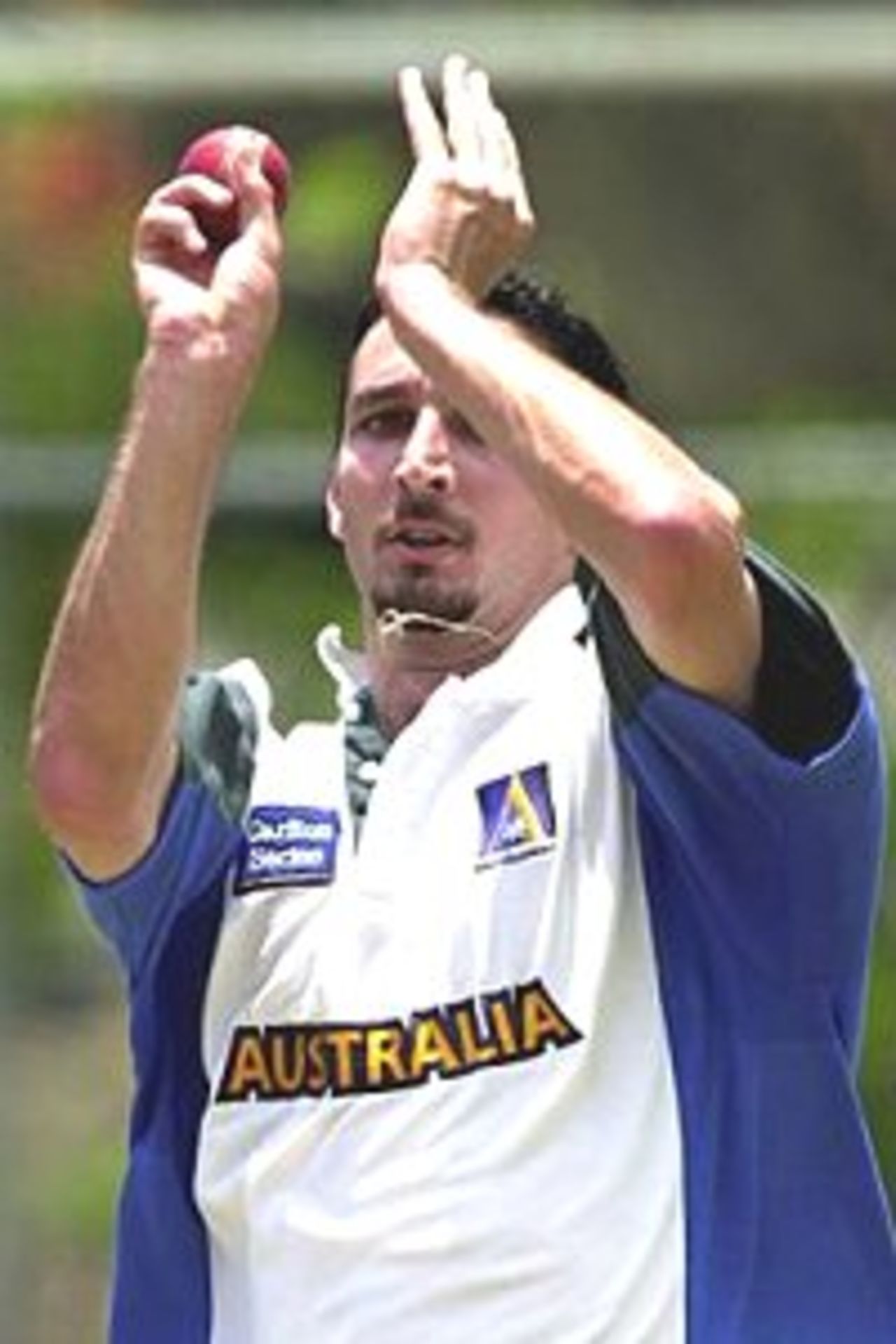 Jason Gillespie of Australia in action during a training session for the Australian Cricket team in the nets at the Gabba in Brisbane, Australia.