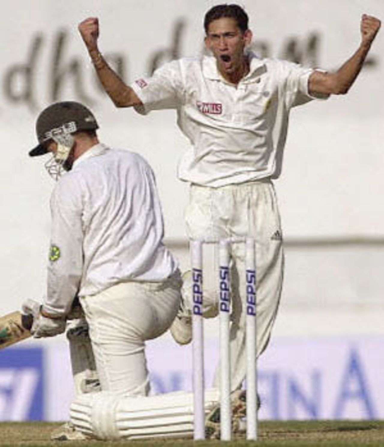 Agarkar ecstatic after removing Andy Flower, Zimbabwe in India, 2000/01, 2nd Test, India v Zimbabwe, Vidarbha C.A. Ground, Nagpur, 25-29 November 2000 (Day 3).