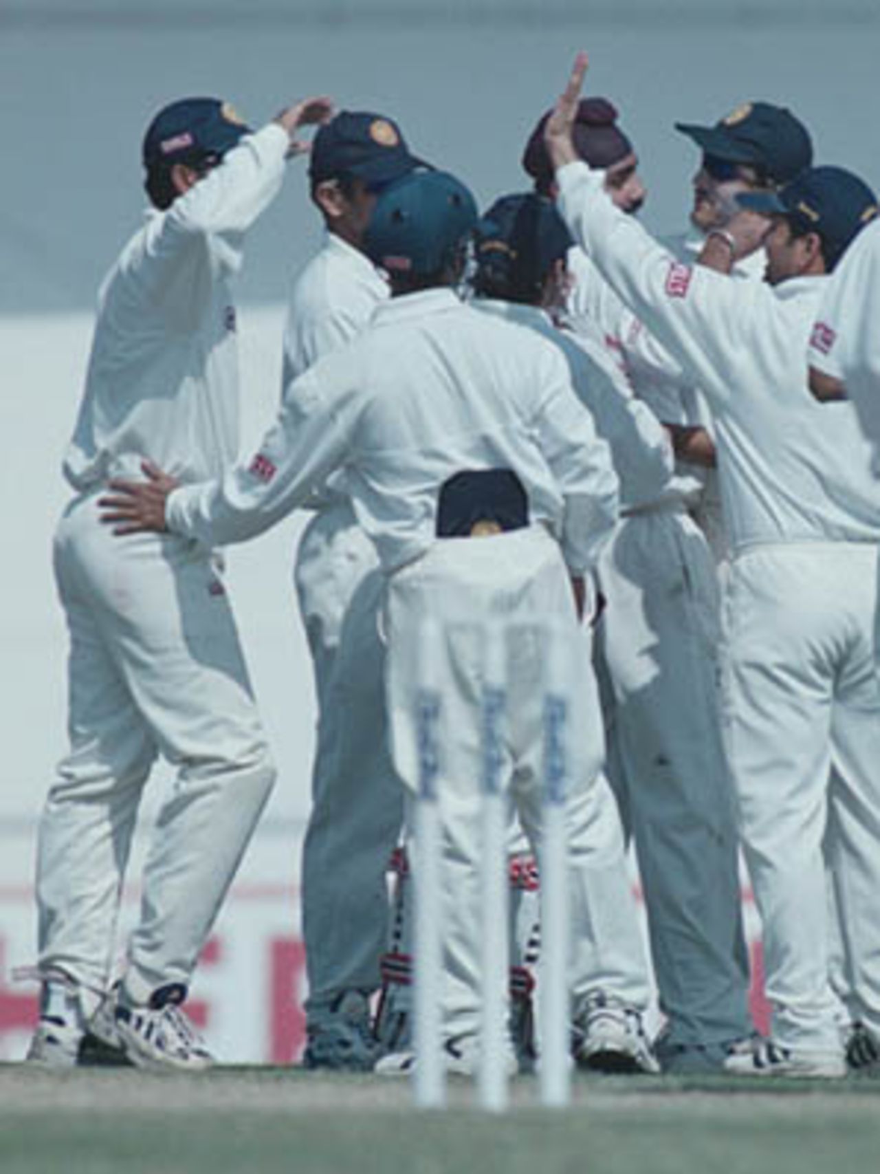 Sharandeep being congratulated by Ganguly and co, Zimbabwe in India, 2000/01, 2nd Test, India v Zimbabwe, Vidarbha C.A. Ground, Nagpur, 25-29 November 2000 (Day 4).