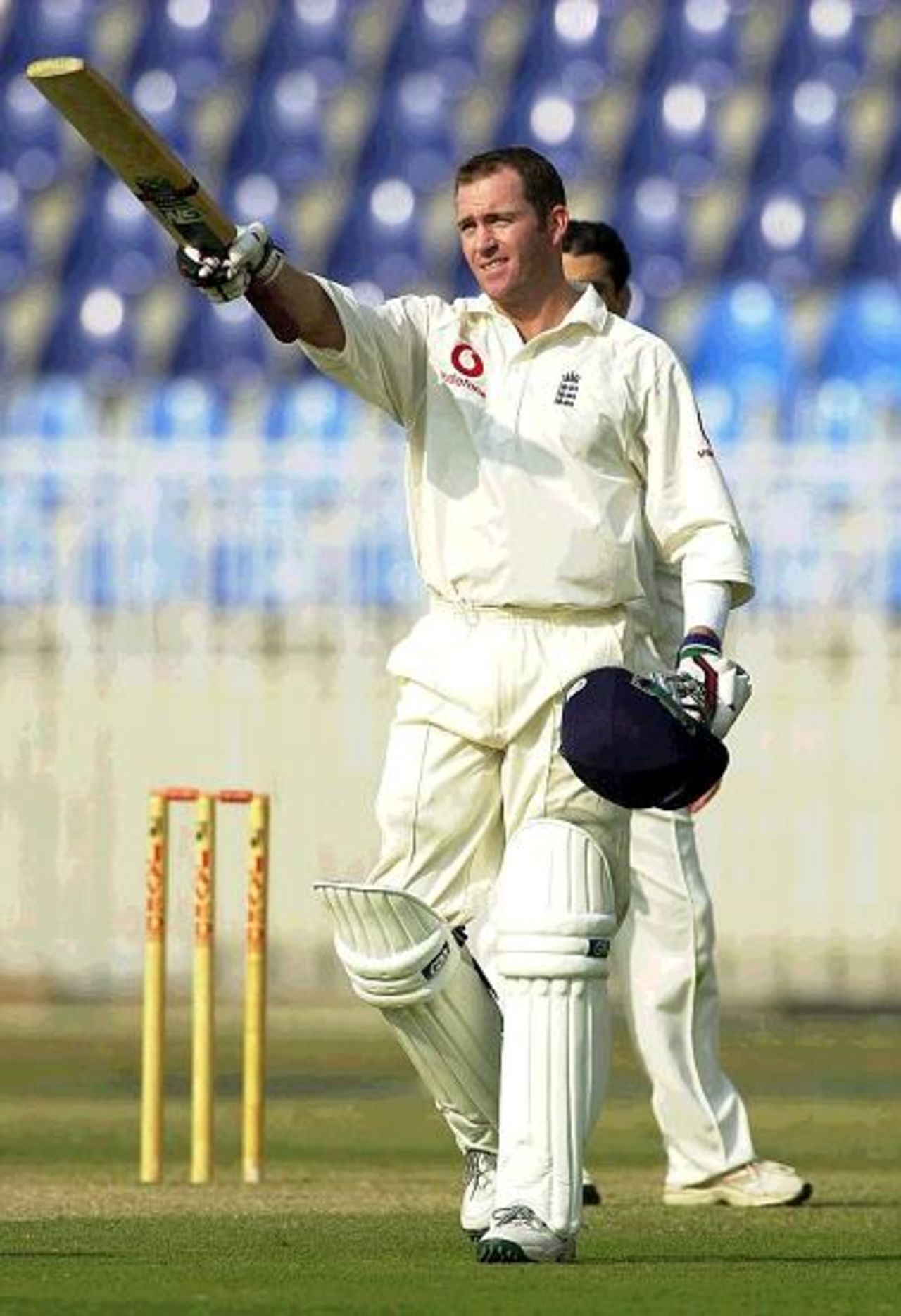 29 Nov 2000: Craig White of England celebrates taking the wicket of Abdur Razzaq of Pakistan during the 2nd Pakistan v England Test match at the Iqbal Stadium, Faisalabad, Pakistan.