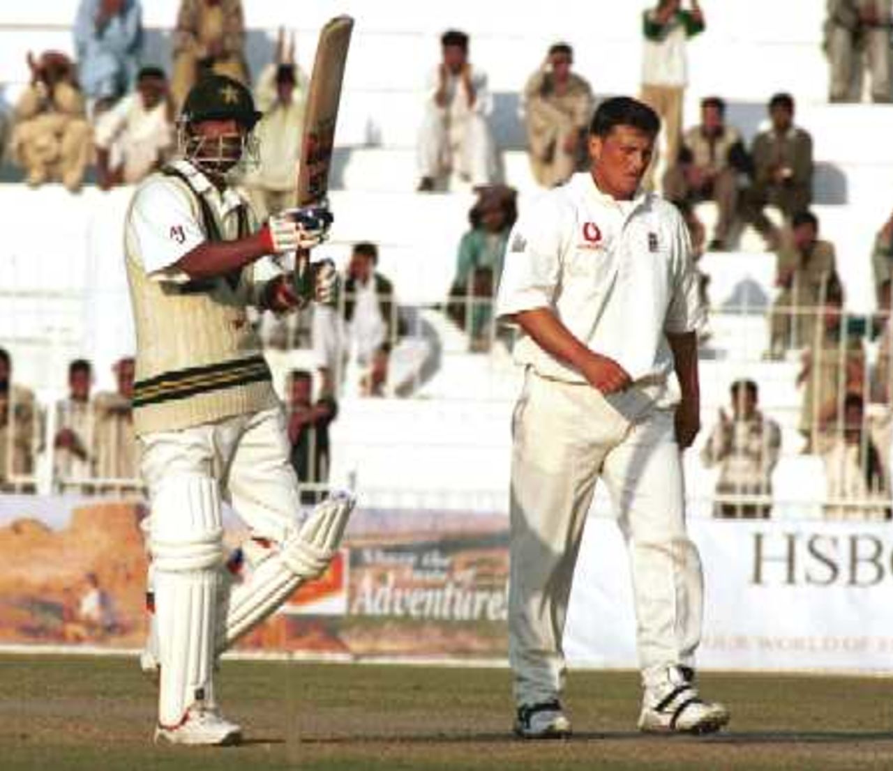 Yousuf Youhana on accomplishing his 50, Day 2, 2nd Test Match, Pakistan v England at Faisalabad, 29 Nov-3 Dec 2000.